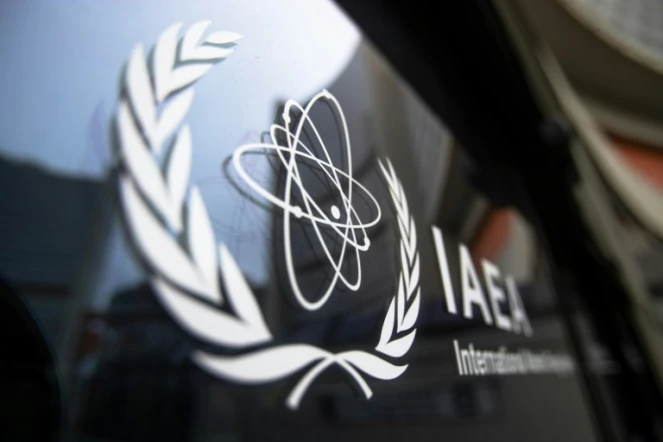 Le logo de l'AIEA à Vienne en mai 2021