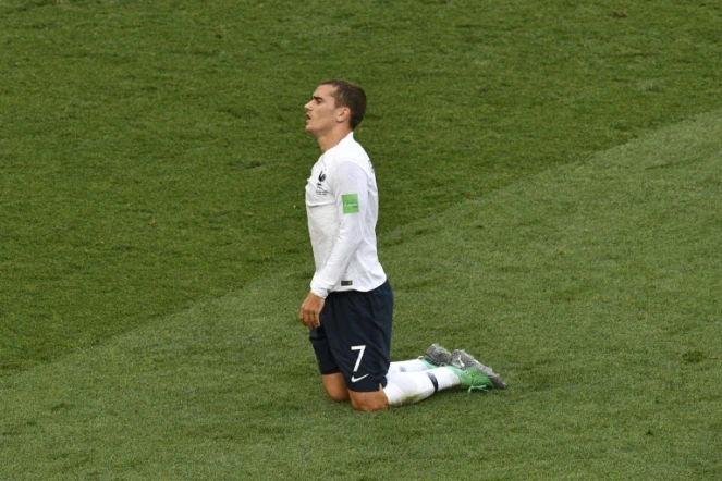 L'attaquant vedette de l'équipe de France Antoine Griezmann lors du match contre le Danemark au Mondial, le 26 juin 2018 au stade Loujniki à Moscou 