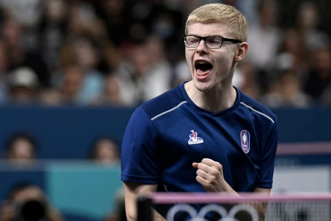 Le pongiste français Félix Lebrun le 4 août 2024 aux JO de Paris, à l'Arena Paris Sud