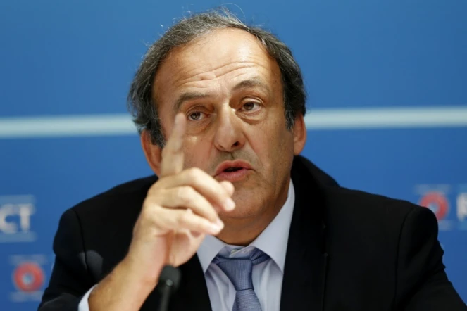 Michel Platini, le 28 août 2015 à Monaco après le tirage au sort de l'Europa League