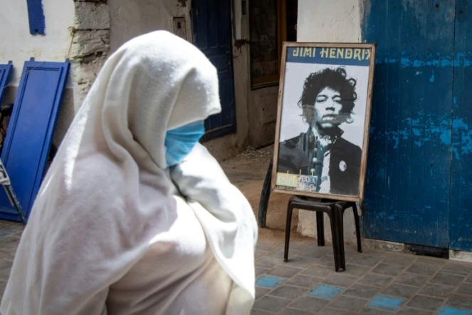 Un portrait du guitariste Jimi Hendrix dans une rue de Essaouira, le 10 seoptembre 2020