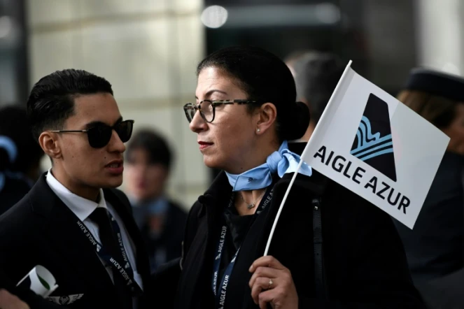 Des employés d'Aigle Azur manifestent devant le ministère des Transports lundi 9 septembre 2019 à Paris