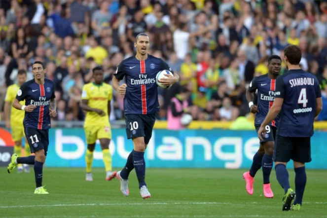 La star Zlatan Ibrahimovic après avoir signé l'égalisation du PSG contre Nantes, le 26 septembre 2015 à La Beaujoire