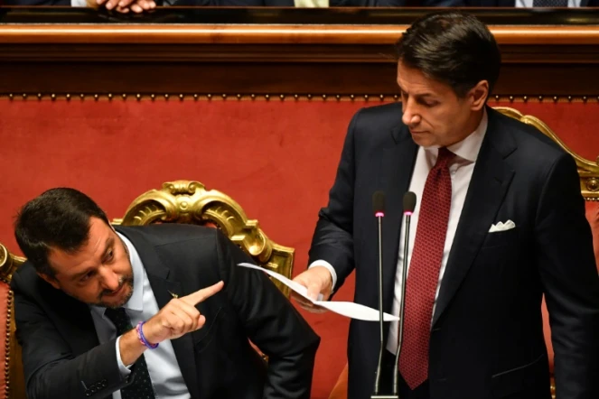 Le Premier Ministre italien Giuseppe Conte le 20 août 2019 au Sénat italien à Rome