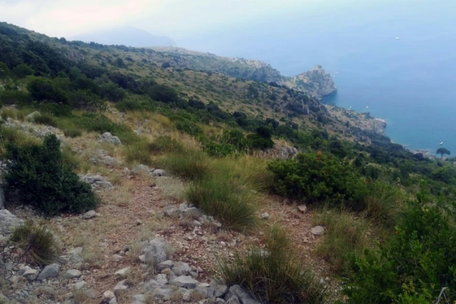 Une partie de la zone de recherches où s'activent les secouristes pour retrouver Simon Gautier, jeune randonneur français qui s'est blessé il y a huit jours dans une vaste zone rocheuse, près de Policastro, à près de 200 kilomètres au sud de Naples, le 16 août 2019