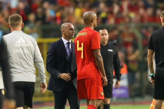 Le capitaine de la Belgique Vincent Kompany sort, blessé, contre le Portugal en match amical, le 2 juin 2018 à Bruxelles