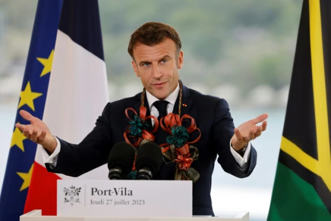 Emmanuel Macron lors de son discours à Port Vila le 27 juillet 2023 