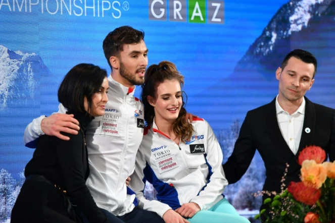 Gabriella Papadakis et Guillaume Cizeron après la danse rythmique aux Championnats d'Europe de patinage artistique à Graz, en Autriche, le 23 janvier 2020
