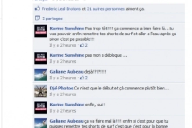 Une partie du mur Facebook de Patrick Flores avant que l'entraîneur national de la fédération française de surf ne supprime la publication