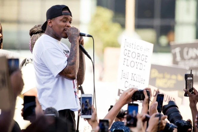 Le rappeur YG lors d'une manifestation à Los Angeles, le 7 juin 2020