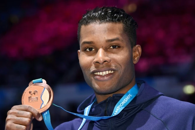 Le Français Mehdy Metella médaillé de bronze sur 100m libre à Budapest, le 27 juillet 2017 