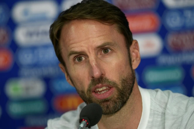 Le sélectionneur anglais Gareth Southgage en conférence de presse lors du Mondial le 2 juillet 2018