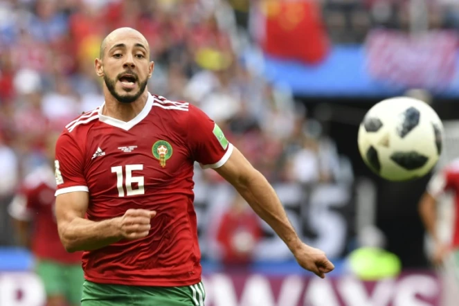 L'attaquant marocain Noureddine Amrabat contre le Portugal, le 20 juin 2018 à Moscou 