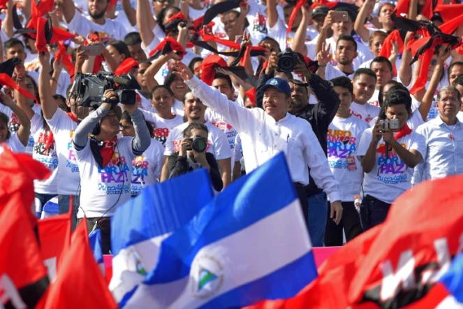 Le président Daniel Ortega lors d'un rassemblement de ses partisans pour le 39e anniversaire de la révolution sandiniste, le 19 juillet 2018 à Managua, au Nicaragua