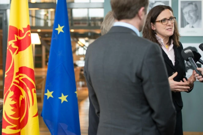 La commissaire européenne au Commerce Cecilia Malmström lors d'une visite au Parlement de Wallonie, à Namur le 29 janvier 2016