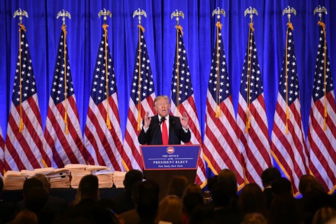 Le président élu Donald Trump lors de sa conférence de presse à New York, le 11 janvier 2017