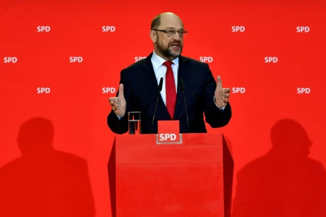 Le leader des sociaux-démocrates allemands, Martin Schulz, lors d'une conférence de presse, le 24 novembre 2017 à Berlin