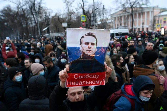 Le portrait de l'opposant russe Alexeï Navalny lors d'une manifestation de soutien à Moscou, le 23 janvier 2021