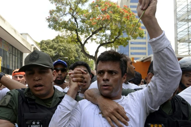 L'opposant vénézuélien Leopoldo Lopez lors d'une manifestation à Caracas, le 18 février 2014