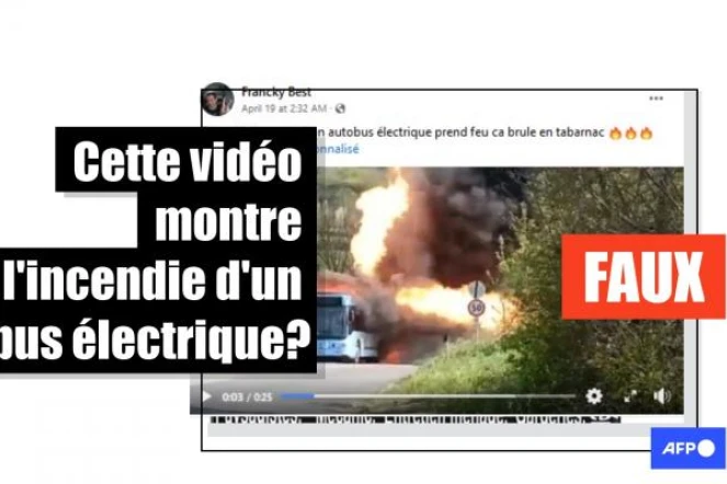   Cette vidéo montre l'incendie d'un bus au méthane et non d'un bus électrique