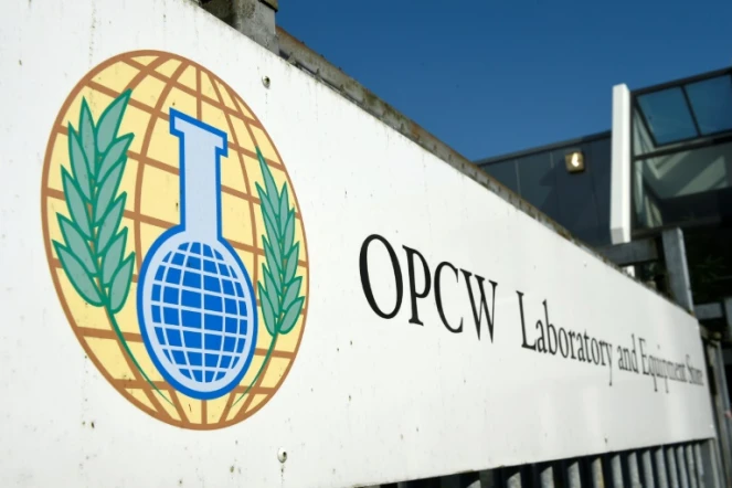 Entrée du siège de l'Organisation pour l'interdiction des armes chimiques, l'OIAC, (Organisation for the prohibition of chemical weapons, OPCW), à La Haye, le 20 avril 2017