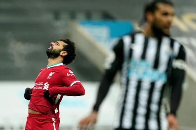L'attaquant de Liverpool Mohamed Salah après avoir raté une occasion de marquer face à Newcastle, le 30 décembre 2020 à St James' Park