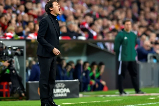 L'entraîneur de Marseille, Rudi Garcia, lors du 8e de finale retour de l'Europa League face à l'Athletic Bilbao, à Bilbao, le 15 mars 2018