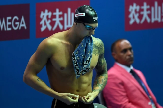 L'Américain Caeleb Dressel avant le finale du 50 m papillon aux Mondiaux de natation, le 22 juillet 2019 à Gwangju  