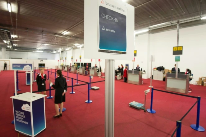Comptoir d'enregistrement de la compagnie Brussels Airlines, le 3 avril 2016 à Zaventem
