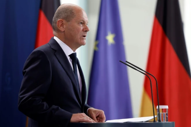 Le chancelier allemand Olaf Scholz lors d'une conférence de presse à Berlin le 18 août 2022