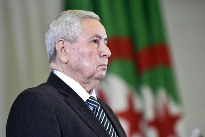 Le président du Conseil de la Nation (chambre haute), le 9 avril 2019 devant le Parlement à Alger, peu après sa désignation comme chef de l'Etat par intérim