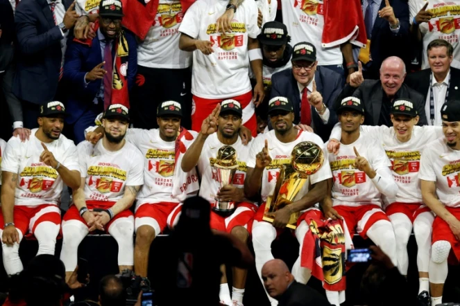 Les Toronto Raptors champions de la NBA après leur victoire sur les Golden State Warriors en finale, à Oakland, le 13 juin 2019