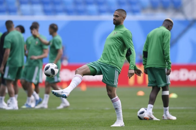 Le défenseur marocain Manuel Da Costa lors d'une séance d'entraînement de la sélection à Saint-Pétersbourg, le 14 juin 2018