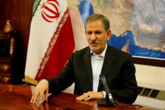 Le premier vice-président iranien et candidat à la présidentielle Es-Hagh Jahanguiri à Téhéran, lors d'une interview avec l'AFP, le 9 mai 2017