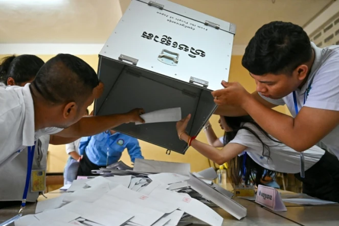 Début du dépouillement après les élections législatives au Cambodge, le 23 juillet 2023 à Phnom Penh