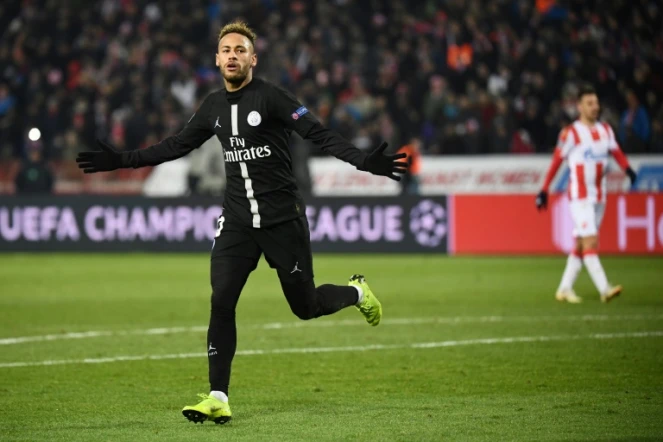 Le joueur du Paris SG Neymar buteur lors du match face à l'Etoile Rouge de Belgrade en Ligue des champions le 11 décembre 2018