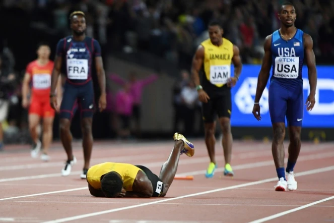 La star du sprint mondial Usain Bolt foudroyé en pleine finale du relais 4x100 m des Mondiaux de Londres, le 12 août 2017