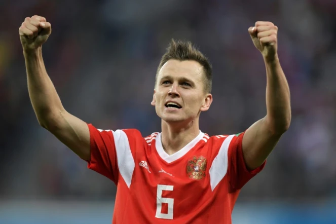 Le Russe Denis Cheryshev à nouveau buteur lors du Mondial, face à l'Egypte, le 19 juin 2018 à Saint-Pétersbourg