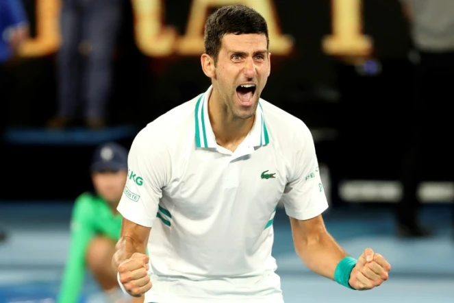 Novak Djokovic après sa victoire contre Daniil Medvedev le 21 février 2021 à l'Open d'Australie de Melbourne