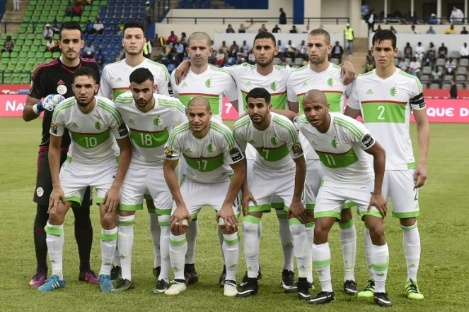 L'équipe algérienne avant d'affronter la Tunisie dans le groupe B de la CAN, le 19 janvier 2017 à Franceville au Gabon