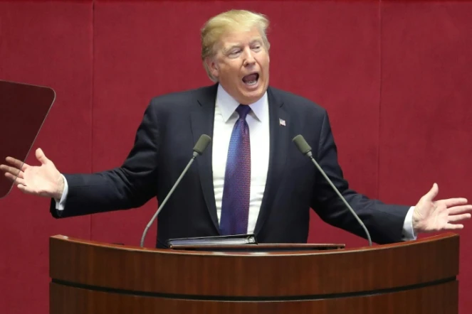 Donald Trump lors de son discours devant l'Assemblée nationale de Corée du sud, le 8 novembre 2017