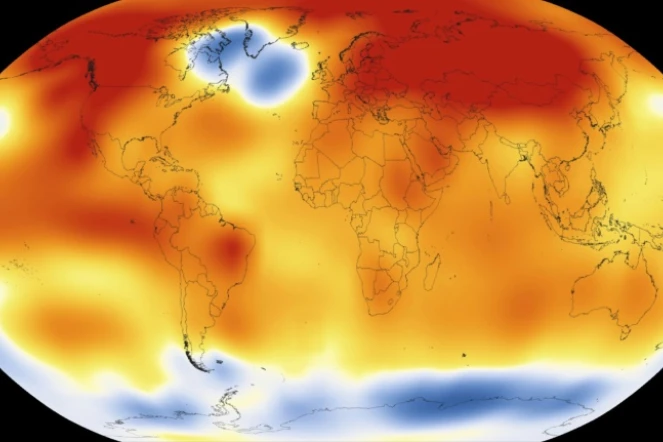 Illustration fournie le 20 janvier 2016 par la NASA montrant le réchauffement climatique dans le monde