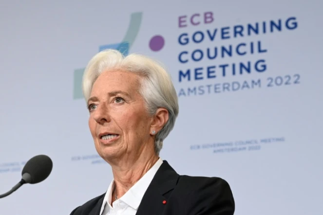 Christine Lagarde, présidente de la BCE, lors d'une conférence de presse, le 9 juin 2022 à Amsterdam