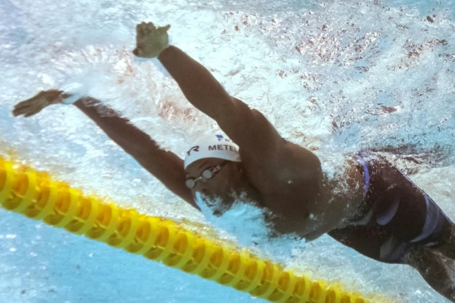 Le Français Mehdy Metella lors des séries du 100 m papillon aux Mondiaux de natation, le 26 juillet 2019 à Gwangju
