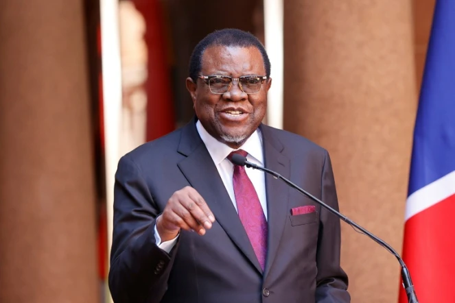 Le président namibien Hage Geingob en visite en Afrique du Sud à Pretoria, le 20 avril 2023