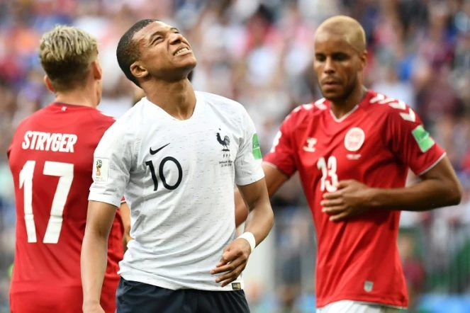 Kylian Mbappe lors du match France-Danemark au Mondial, le 26 juin 2018 au stade Loujniki à Moscou