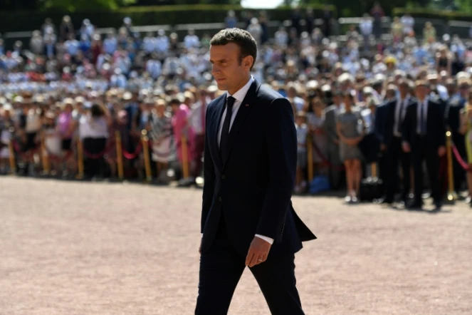 Le président Emmanuel Macron, lors des cérémonies de commémoration du 18 juin 1940, au Mont Valérien de Suresnes, le 18 juin 2017