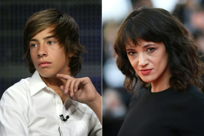 Montage photo représentant Jimmy Bennett (g), le 1er avril 2010, et Asia Argento, le 19 mai 2018 à Cannes