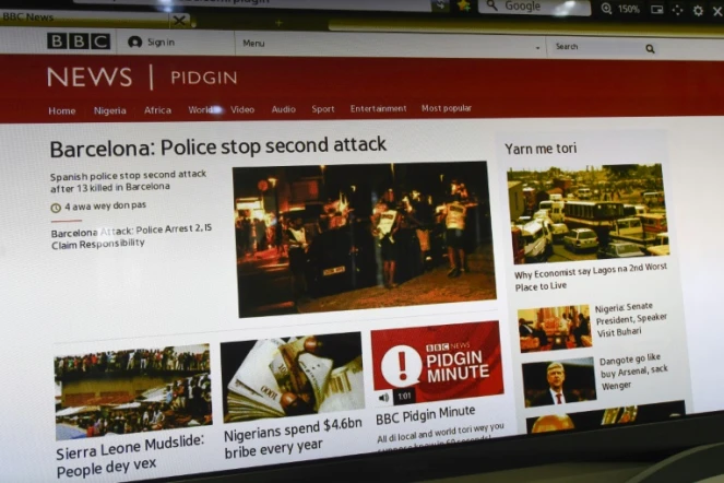 Le site internet en pidgin de la BBC, sur un ordinateur à Lagos le 18 août 2017