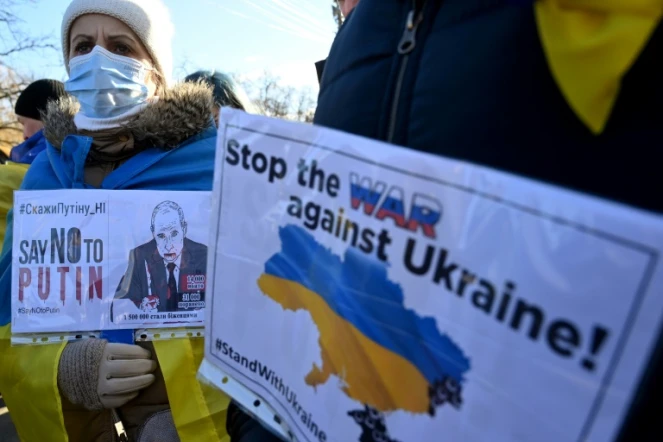 Marche d'unité à Kiev contre l'invasion russe, le 12 février 2022